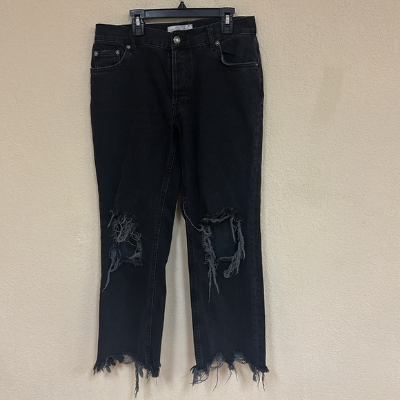 Free People We The Free Maggie Mid-Rise Straight-Leg Jeans Onyx Black NWOT - Picture 4 of 8